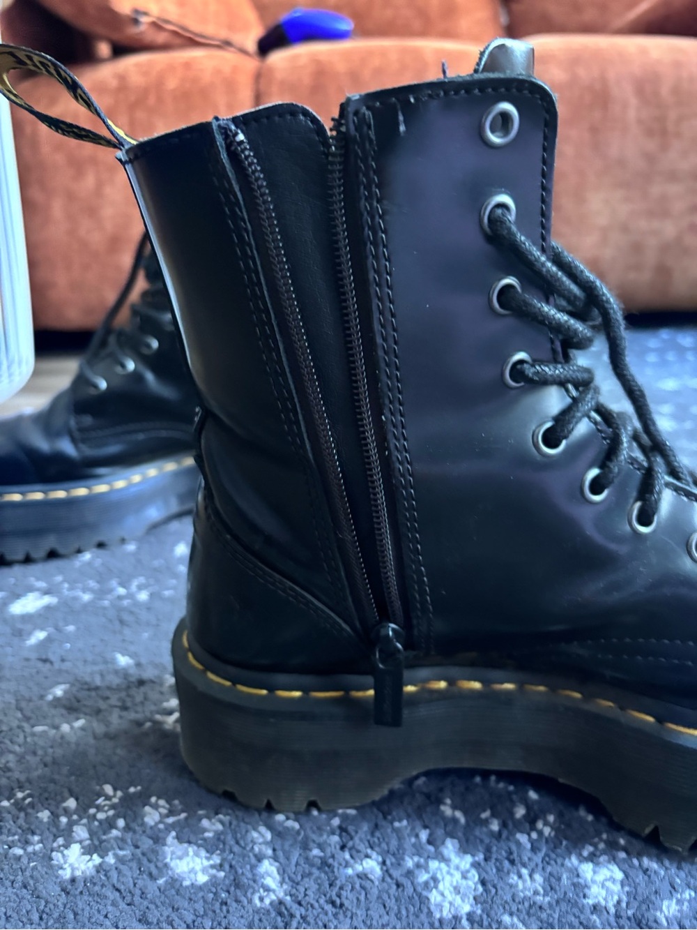Dr. Martens Black Lace-Up Platform Boots with Yellow Stitching - Picture 5 of 6